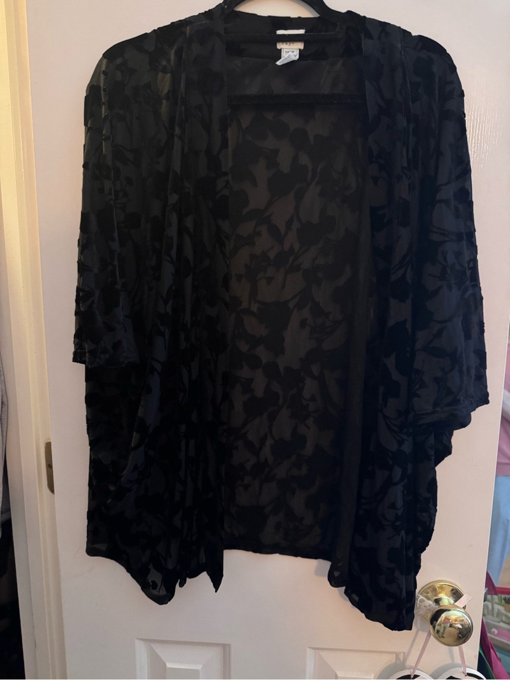 A New Day Women’s Black Floral Burnout Kimono Jacket One Size
